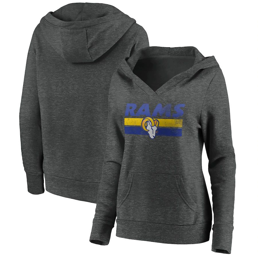 Women Los Angeles Rams Fanatics Branded Heathered Charcoal First String V-Neck Pullover Hoodie